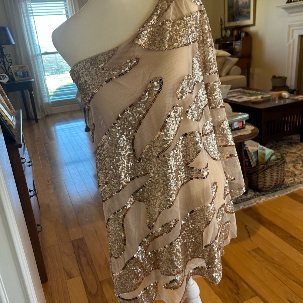 NWT Bebe Corsican Nights Moore Asymmetrical One-Shoulder Sequin Mini Dress - Picture 6 of 14